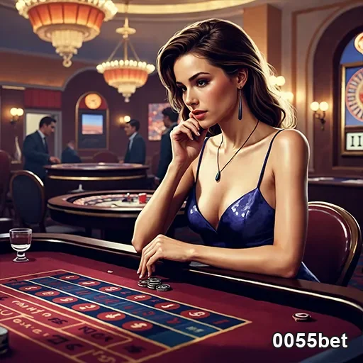Imagem de um cassino online no site 0055bet, com máquinas de slot e ambiente vibrante.